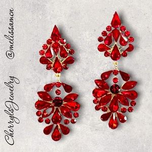 Lightweight and Very Sparkly Red Chandelier Earrings for Pageant Prom Formals